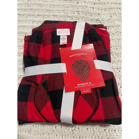 NWT Wondershop Pajamas Set Christmas Holiday Womens 3X Red Bk Plaid Matching Pjs - Picture 2 of 4